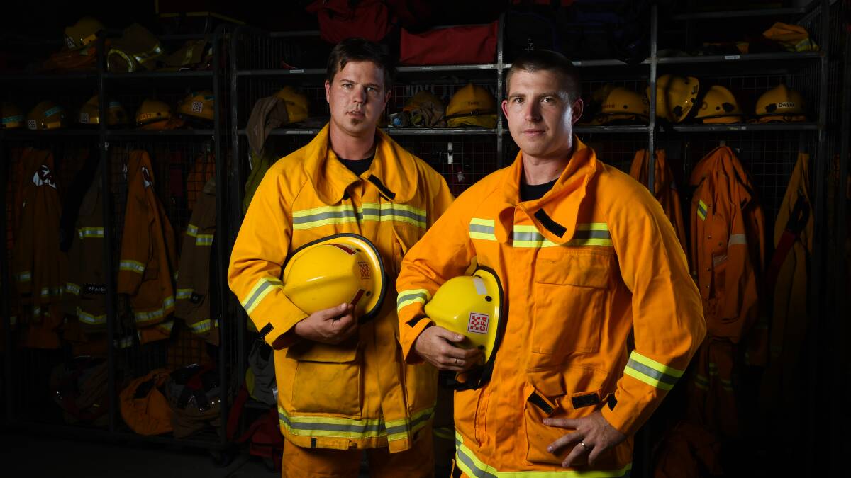 HIGH ALERT: CFA firefighters Sam Dennis and Greg Williams preparing for the catastrophic weather conditions to come at the weekend. Picture: MARK JESSER