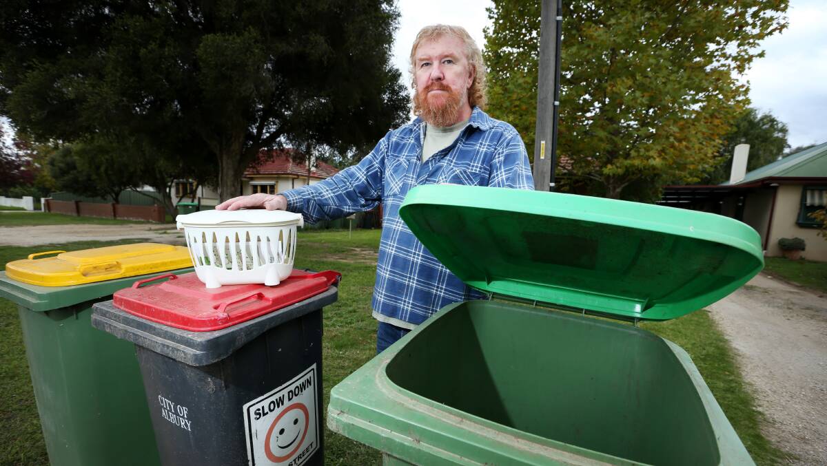 NOT HAPPY: Mark Middleton is calling on Albury Council to hold a review in to the three bin system now that people have tried been using it since March. Picture: MATTHEW SMITHWICK