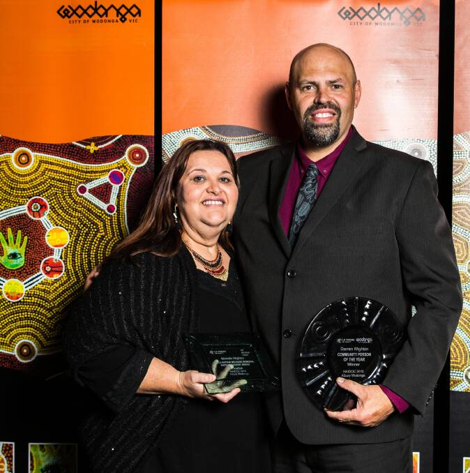 Uncle Arthur Melrose Memorial Encouragement Award finalist Michelle Wighton with her husband and community person of the year Darren Wighton at the NAIDOC awards on Saturday night.