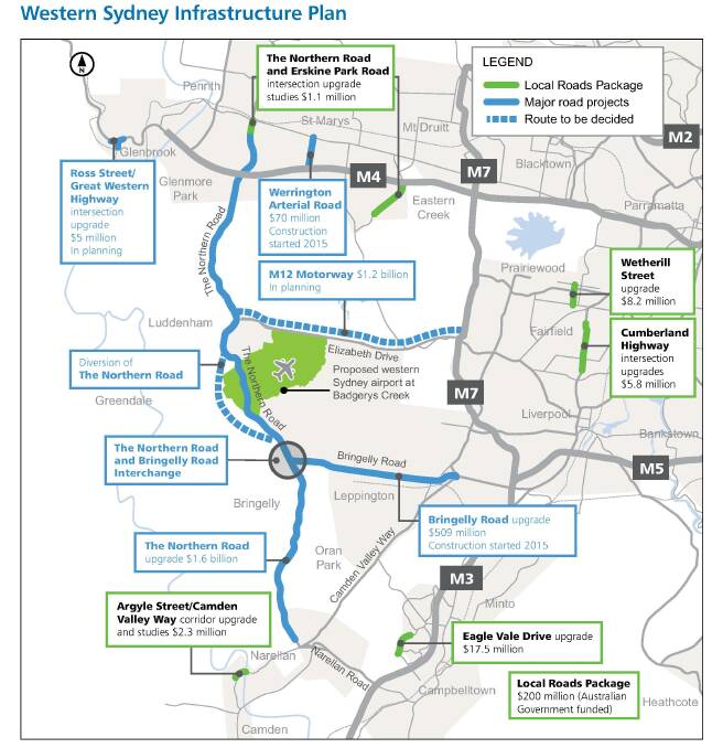 The above map lays out the proposed distribution of the $3.6 billion for the Western Sydney Infrastructure Plan. Source: RMS