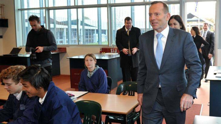 Prime Minister Tony Abbott at a secondary school in Geelong. Photo: Joe Armao