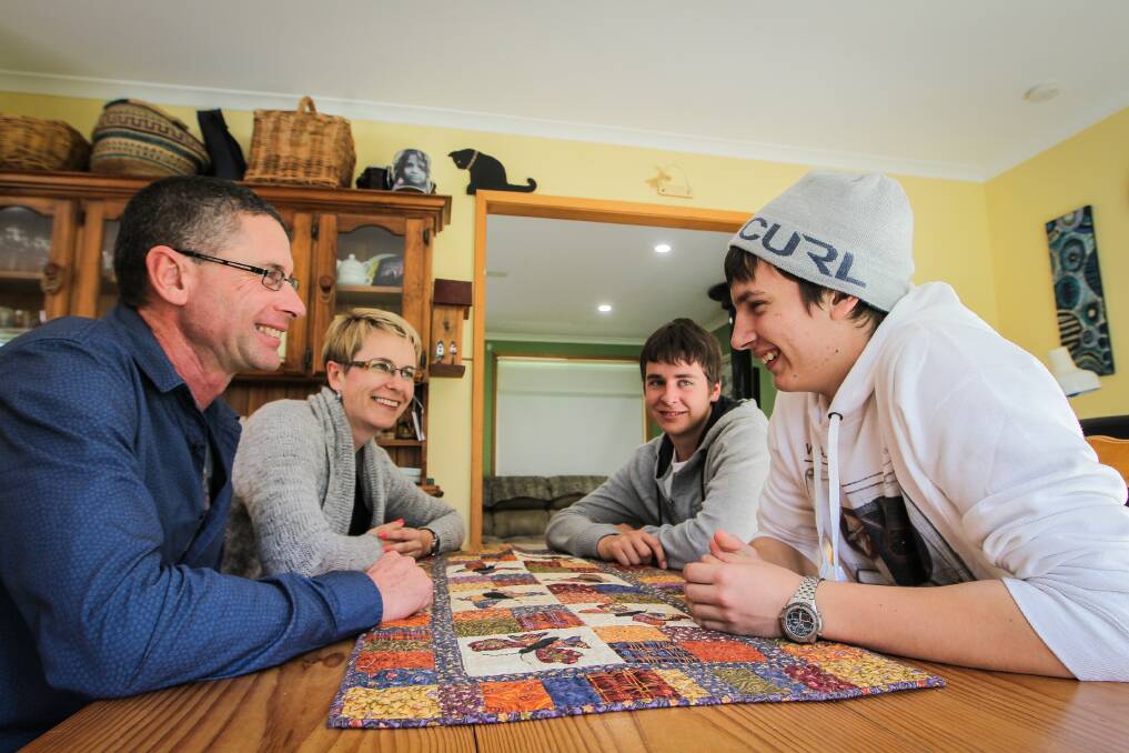 Noah Knobel, 16, (right) with his dad Phil, mum Tania and brother Tom, 17. Picture: DYLAN ROBINSON