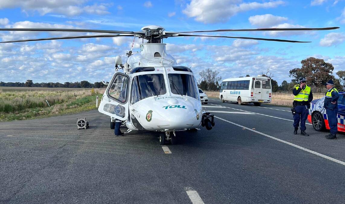 The Toll air ambulance was used to fly the injured driver to Canberra. Picture by Fire and Rescue NSW. 