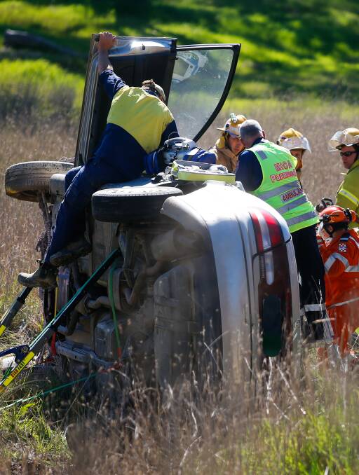 INJURED: Police hope the number of serious crashes in the region, like this incident that injured a man in Wangaratta last month, continue to decline. 