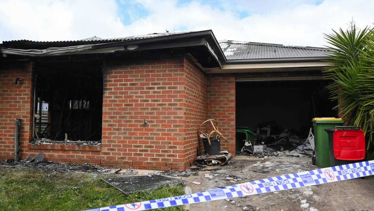 A crime scene has been established at the Wodonga home on Saturday. Picture by Mark Jesser