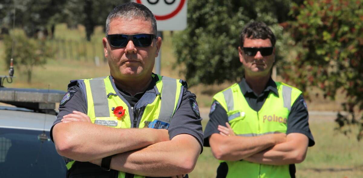 TARGET: Police, including leading senior constables Brian Tyler and Guy Tinsley, will increasingly target the Omeo Highway. Picture: BLAIR THOMSON 