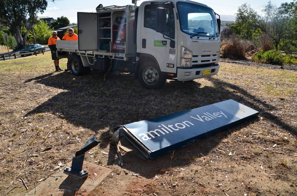 A motorist also knocked over this road sign in 2019. 