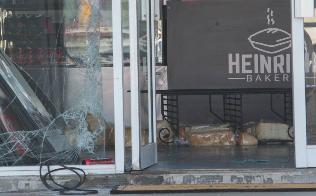 Heinrich Bakery in April 2021. Maddison Miles allegedly smashed the front entry, entered, stole items, sparked a fire, and smashed up delivery vehicles. File photo