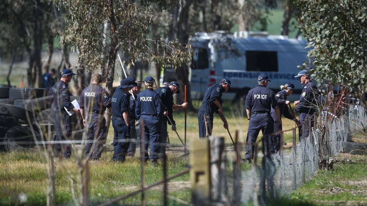Police dismantle a round yard at the back of Paul Watson's Gerogery property in 2019. William Chaplin's skull and other items were found. File photo
