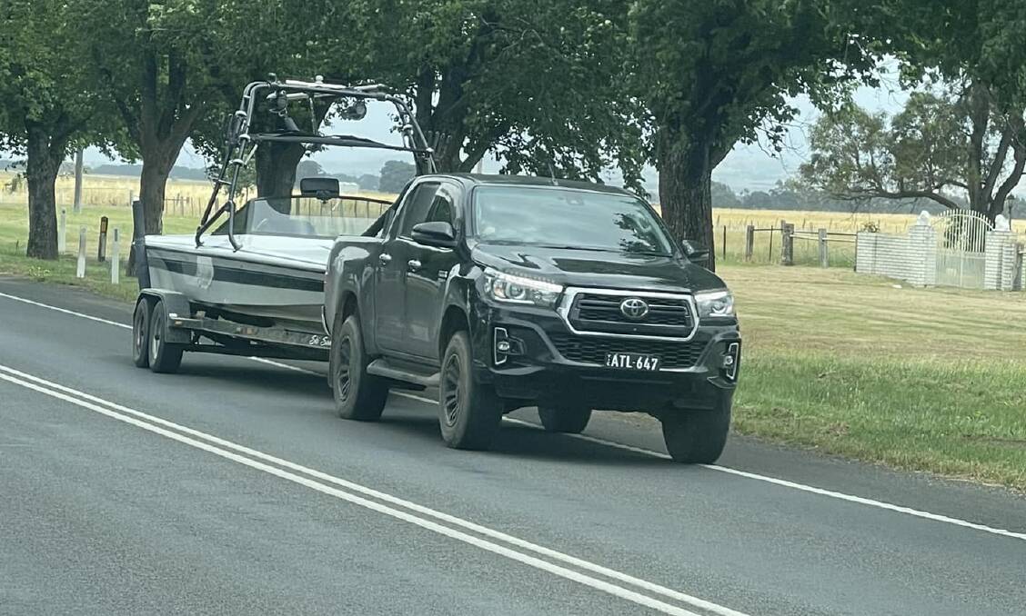 The boat and stolen utility were spotted on the Western Highway near Ballarat after being stolen in Yarrawonga on Thursday morning. 