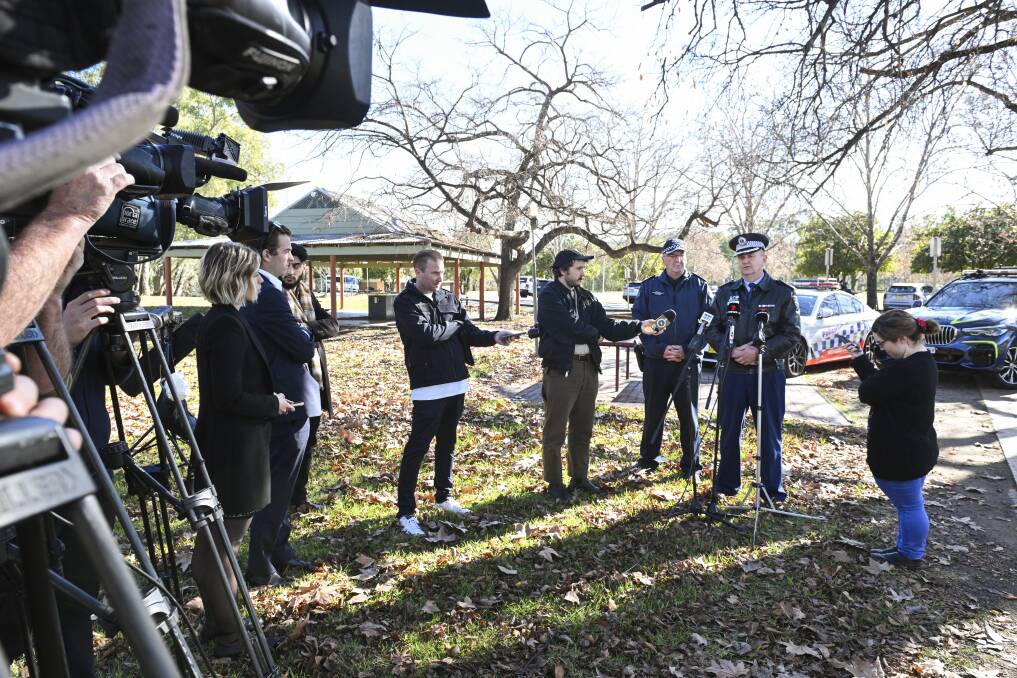 Senior NSW and Victorian police members speak about a blitz on the Hume Freeway in mid-June. Officers say while the operations have concluded, police are still out there catching offending drivers. File photo