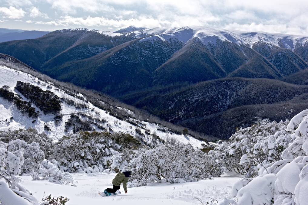 BOARDING: Alan Dower snowboarding at Falls Creek. Picture: CHRIS HOCKING