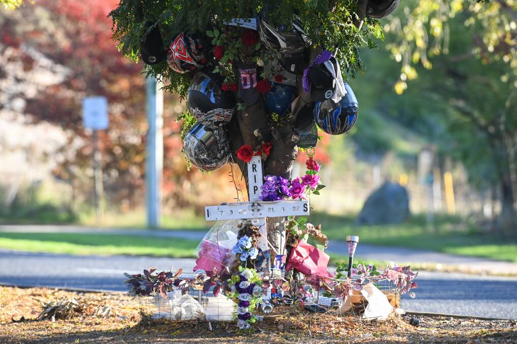 TRIBUTE: The memorial left to Issac Smith on the Lincoln Causeway in Wodonga following last month's motorbike crash. Picture: MARK JESSER