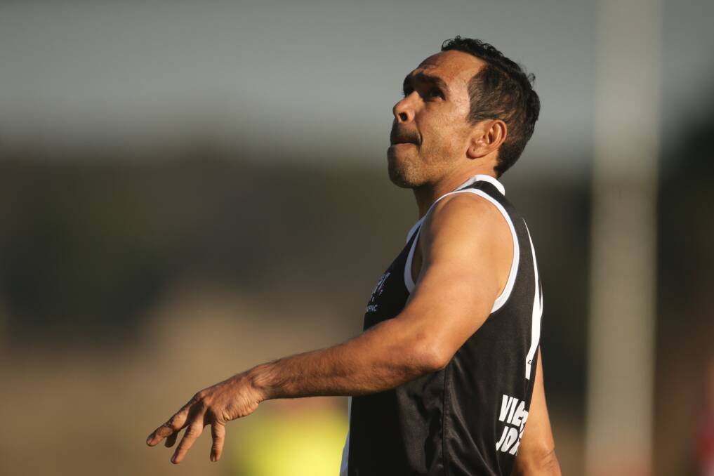 Eddie Betts played a one-off game for Branxholme-Wallacedale as part of The Carlton Draft initiative in 2022. Picture by the Warrnambool Standard