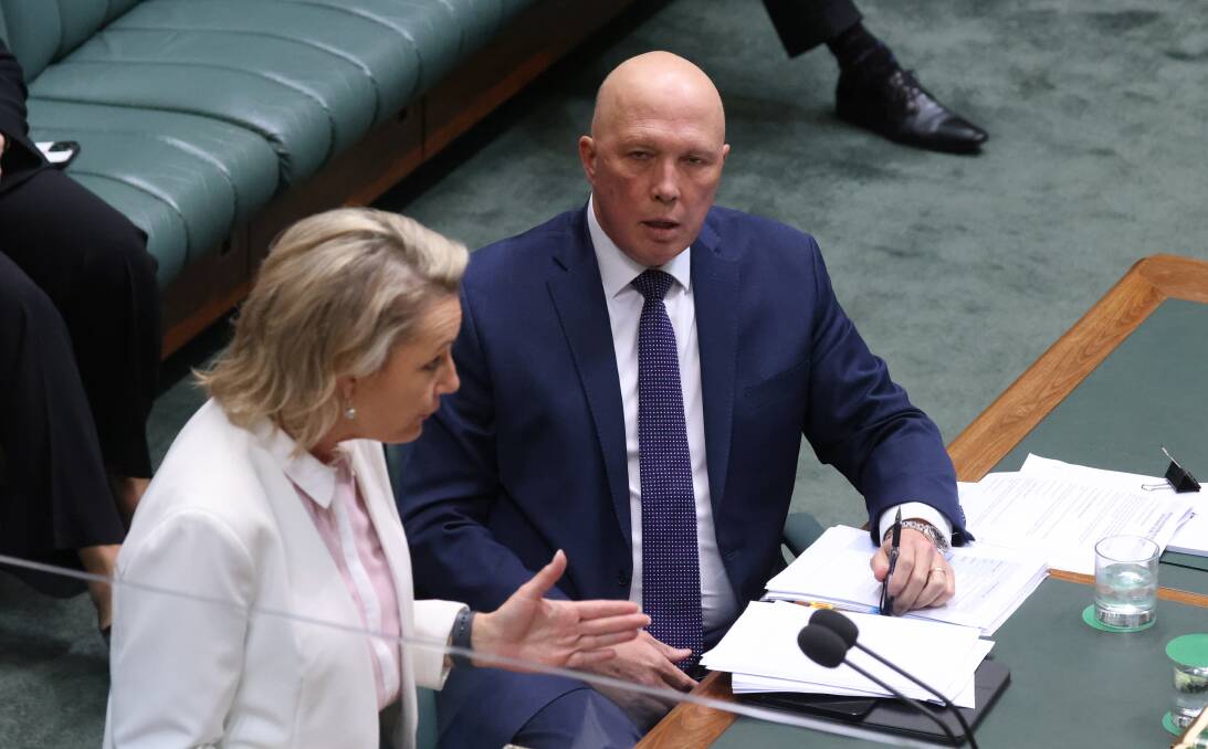 Leader of the oppostion Peter Dutton and deputy leader of the opposition Sussan Ley in federal parliament. Picture by James Croucher