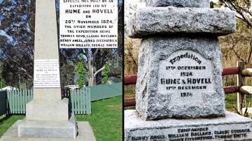 The names of all Hume and Hovell expedition members are inscribed on the first and last monuments marking the route through Victoria, at Lake Hume and Lara. Picture supplied