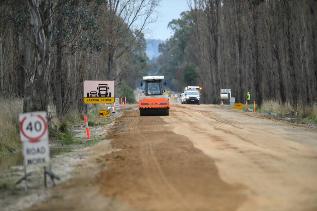 Greater Hume Council works continue on Jingellic Road but mayor Tony Quinn is worried about future road funding. Picture by Mark Jesser