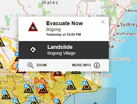The SES warning remains in place on Monday morning. Picture from Vic Emergency website.