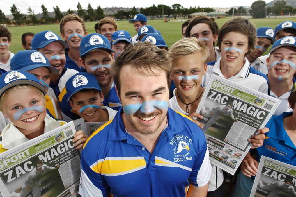 Zac Simmonds’ clubmates have some fun at his expense during training at Kelly Park on Thursday night. Picture: BEN EYLES