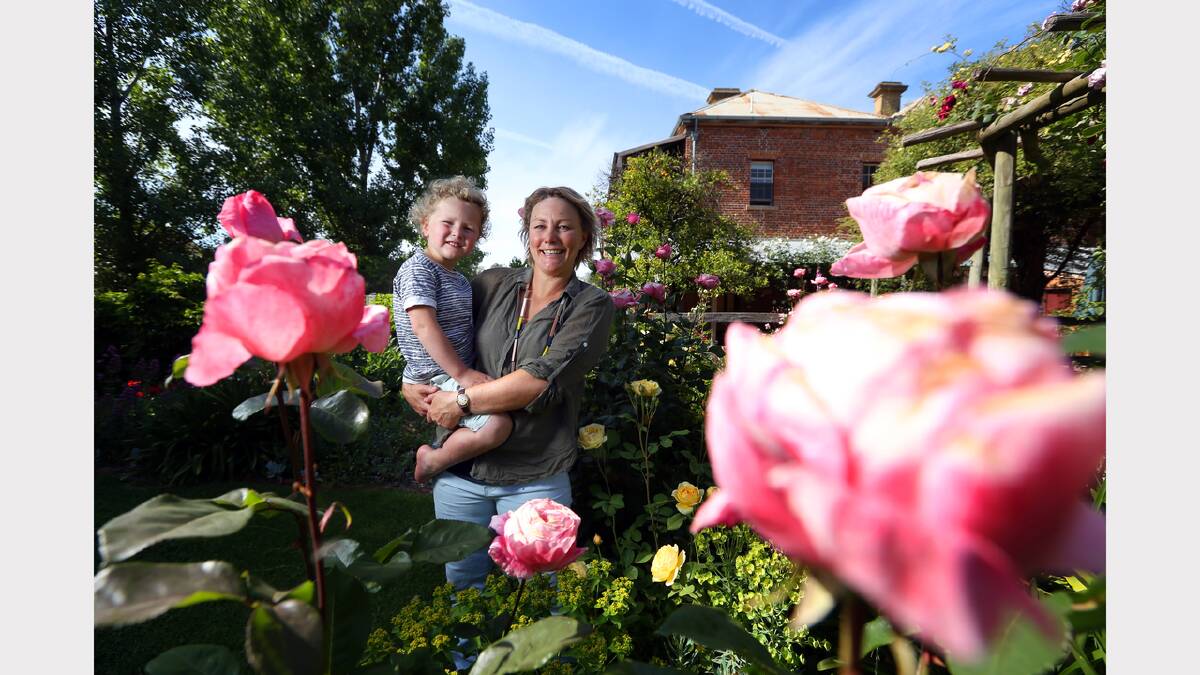 Lou Correll and her son Mac, 4, at their Tarrwingee home "Carinya", which they opened to the public for an open garden day. Picture: MATTHEW SMITHWICK