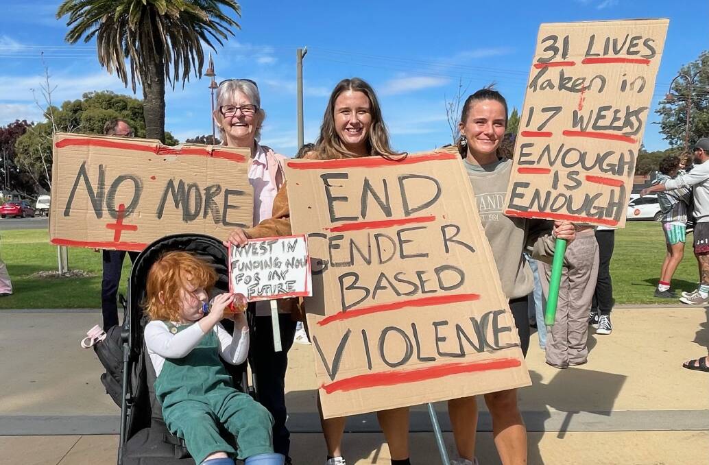 Cobram residents have turned out to Federation Park to rally against gender-based violence. Picture supplied
