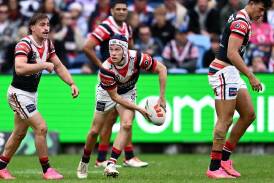 Luke Keary (c) and Joseph Aukuso-Suaalii (r) are facing NRL fines for match incidents. (Steven Markham/AAP PHOTOS)